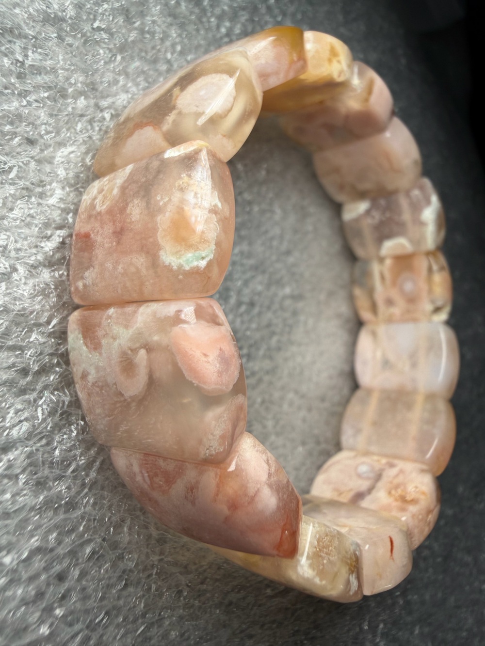 Breathtaking 18MM Pink Sakura Flower Agate Natural Crystal Soft Bangle